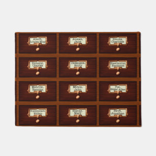 Library Books Wood Card Catalog Drawers Reading Doormat