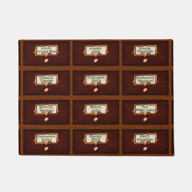 Library Books Wood Card Catalog Drawers Reading Doormat (Front)