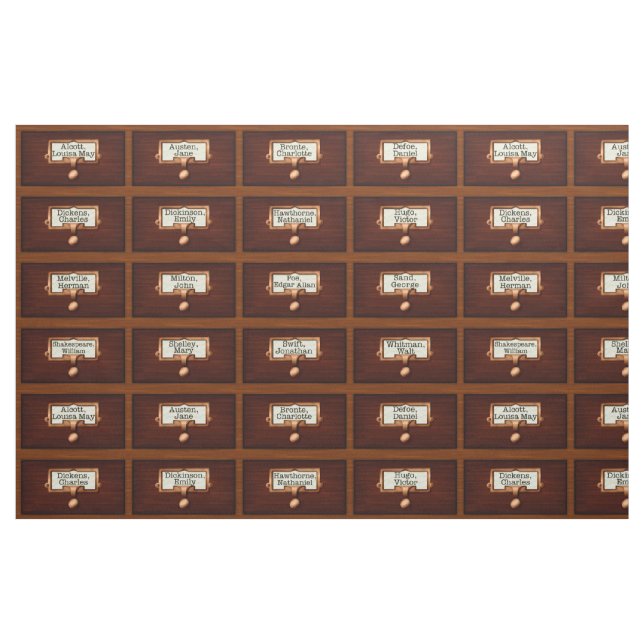 Library Books Wood Card Catalog Drawers Reading Fabric (Fat Quarter)