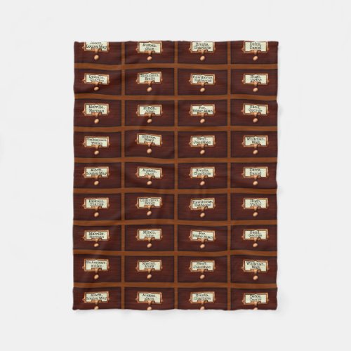 Library Books Wood Card Catalog Drawers Reading Fleece Blanket