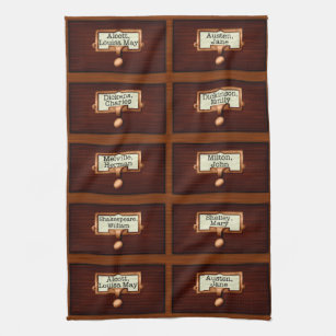 Library Books Wood Card Catalog Drawers Reading Kitchen Towel