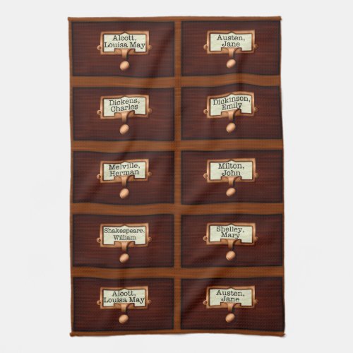 Library Books Wood Card Catalog Drawers Reading Kitchen Towel