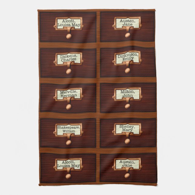 Library Books Wood Card Catalog Drawers Reading Kitchen Towel (Vertical)