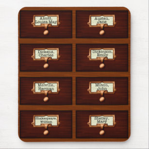 Library Books Wood Card Catalog Drawers Reading Mouse Pad
