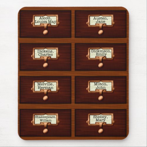 Library Books Wood Card Catalog Drawers Reading Mouse Pad