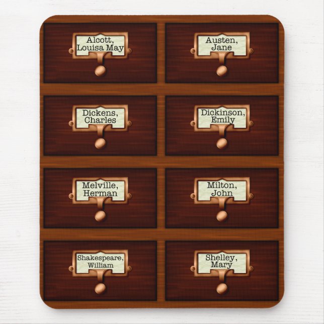 Library Books Wood Card Catalog Drawers Reading Mouse Pad (Front)
