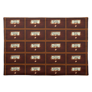 Library Books Wood Card Catalog Drawers Reading Placemat