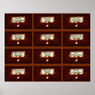 Library Books Wood Card Catalog Drawers Reading Poster