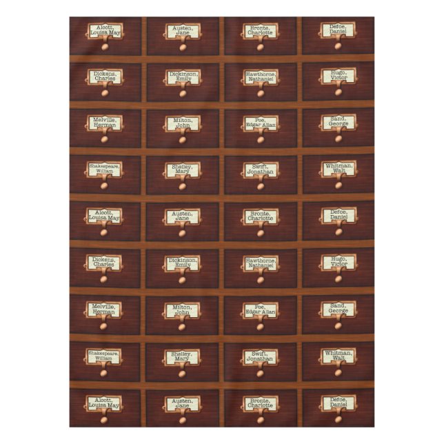 Library Books Wood Card Catalog Drawers Reading Tablecloth (Front)
