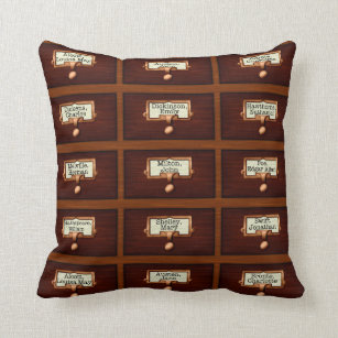 Library Books Wood Card Catalog Drawers Reading Throw Pillow
