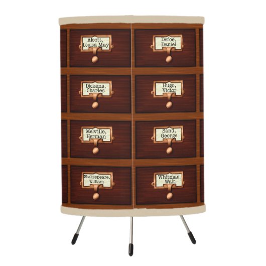 Library Books Wood Card Catalog Drawers Reading Tripod Lamp (Back)