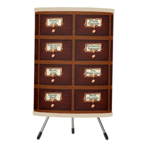Library Books Wood Card Catalog Drawers Reading Tripod Lamp