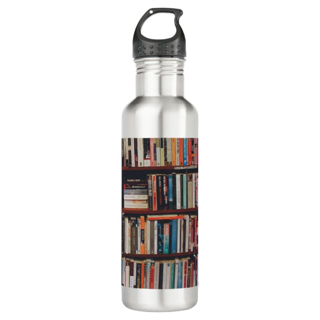 Library Bookshelf Photo Stainless Steel Water Bottle (Front)