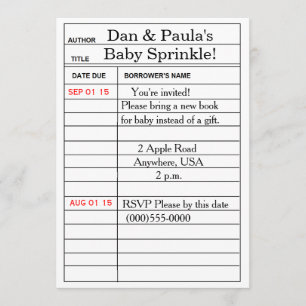 "Library Card" Baby Sprinkle/Shower Invitations