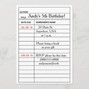"library Card" Birthday Party Invitations by iHave2Say at Zazzle