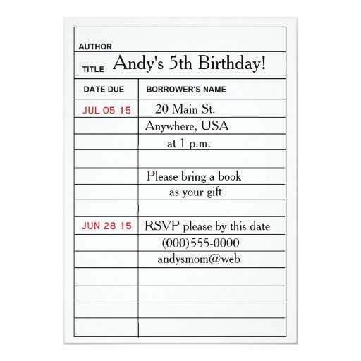 Luxury 55 Library Card Birthday Invitations