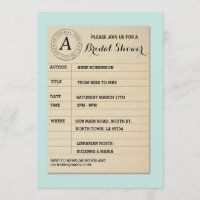 Library Card Book Bridal Shower Book Party Invite