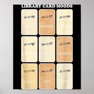 Library card moods vintage bookish reading funny poster