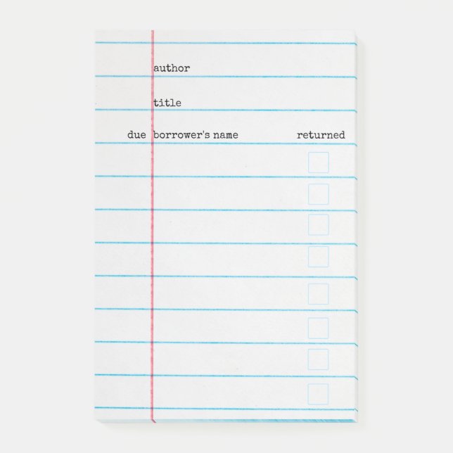 Library Card Post-it Notes (Front)