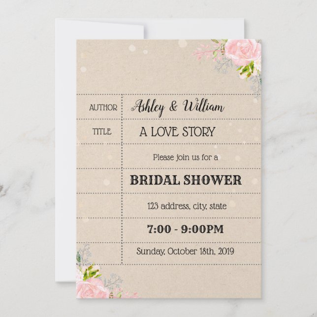 Library Card Printable Bridal Shower Invitation (Front)