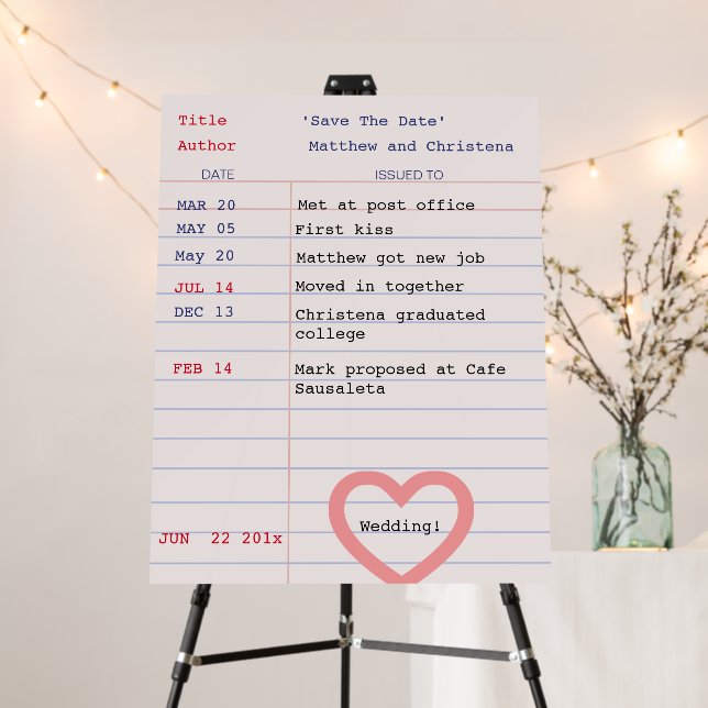 Library Card Save The Date Foam Board (In Situ (Stand))