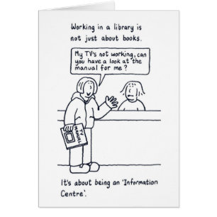 Library Cartoon Female Customer Enquiry Cards