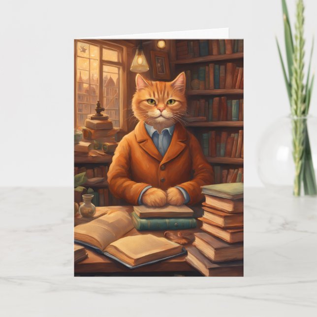 library cat #16 greeting card (Front)