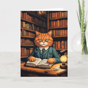 library cat #7 greeting card