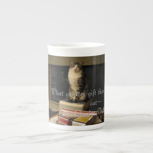 Library cat bone china mug