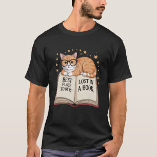 Library Cat Book Lover Bookworm Literature Librari T-Shirt