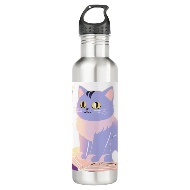 Library cat cafe  stainless steel water bottle (Front)