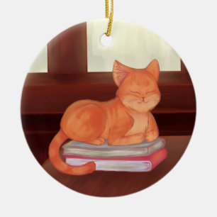 Library Cat Ceramic Ornament