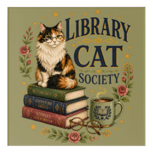 Library Cat Society Bookish Calico Acrylic Print