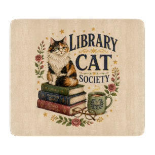 Library Cat Society Bookish Calico Cutting Board