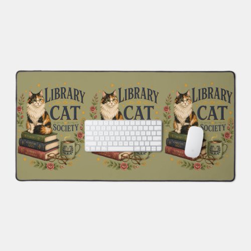 Library Cat Society Bookish Calico Desk Mat