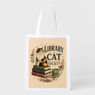Library Cat Society Bookish Calico Grocery Bag