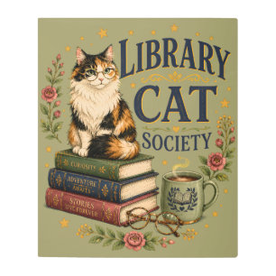 Library Cat Society Bookish Calico Metal Print