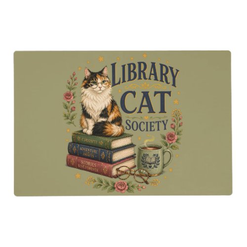 Library Cat Society Bookish Calico Placemat