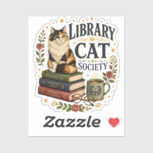 Library Cat Society Bookish Calico Sticker