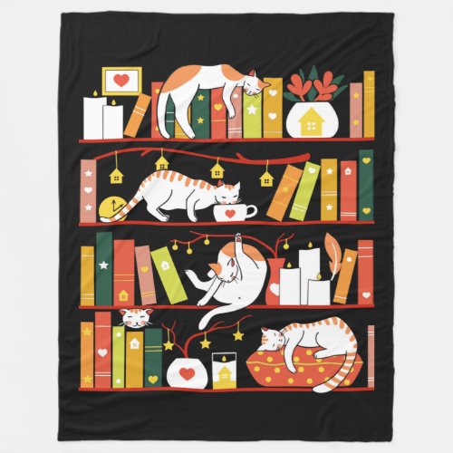 Library cats autumn colour version fleece blanket
