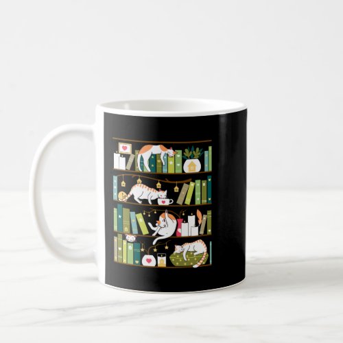 Library cats _ whimsical cats on the book shelves  coffee mug