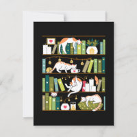 Library cats - whimsical cats on the book shelves
