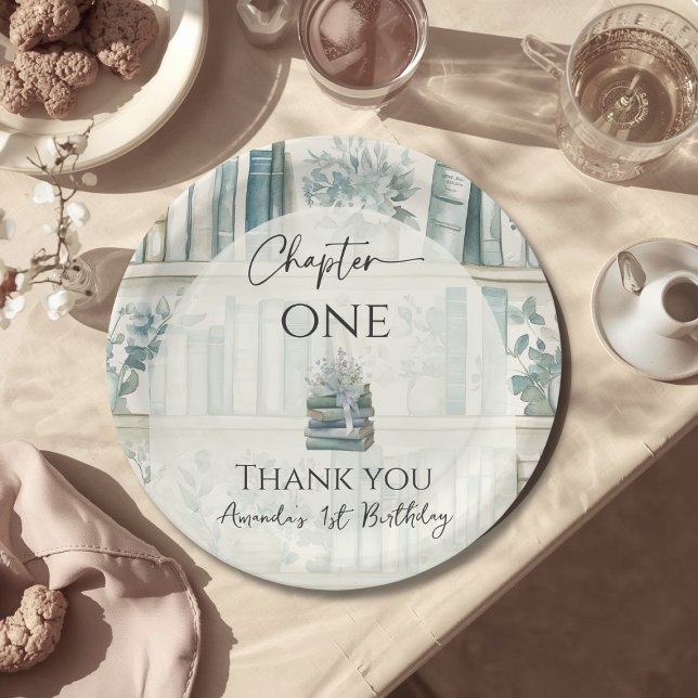 Library Chapter ONE Blue Boy Book 1st Birthday Paper Plates (Creator Uploaded)