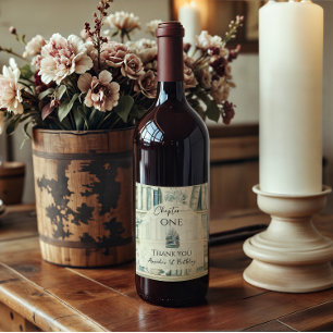 Library Chapter ONE Blue Boy Book 1st Birthday Wine Label