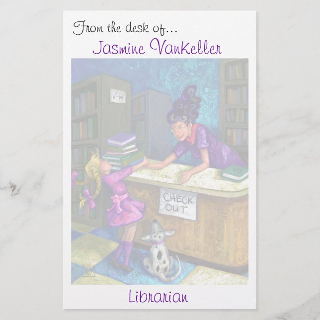 Library Check Out Art Personalized Stationery (Front)