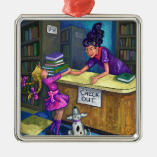 Library Check Out Artwork Metal Ornament