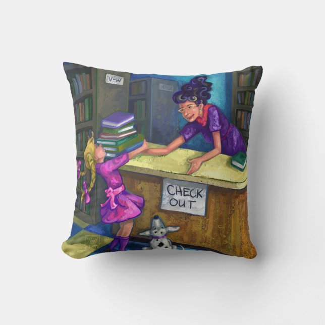 Library Check Out Throw Pillow (Front)