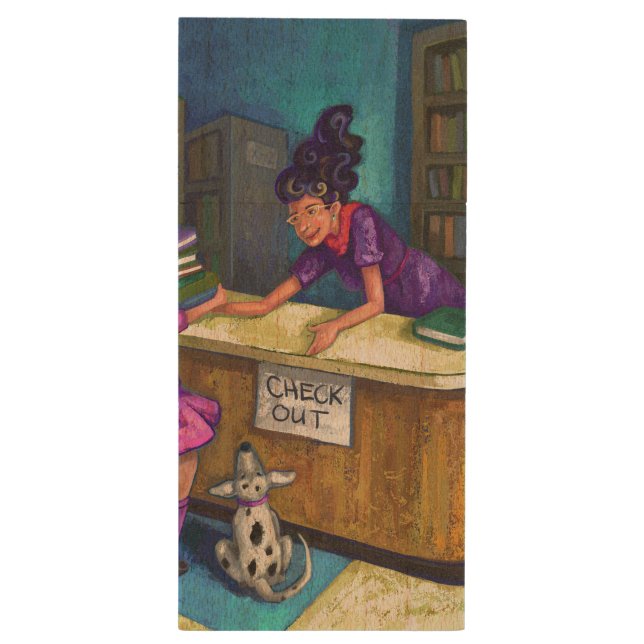 Library Check Out Wood Flash Drive (Back (Vertical))