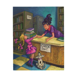 Library Check Out Wood Wall Art
