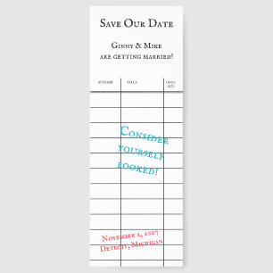 Library Checkout Card Save the Date Bookmarks